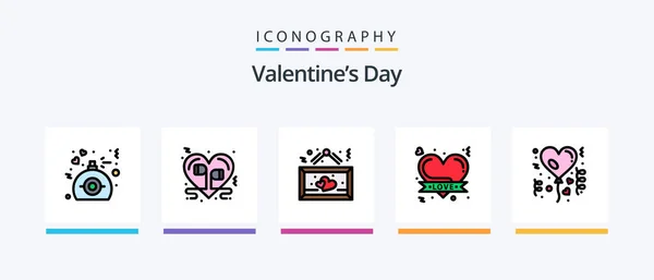 Valentines Day Line Filled Icon Pack Including Bicycle Love Music — Stock Vector