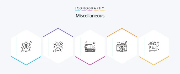Miscellaneous Line Icon Pack Including Player Delivery Picture Camera — ストックベクタ