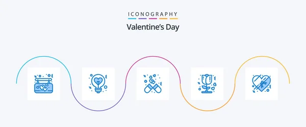 Valentines Day Blue Icon Pack Including Romantic Rose Idea Flower — Vector de stock