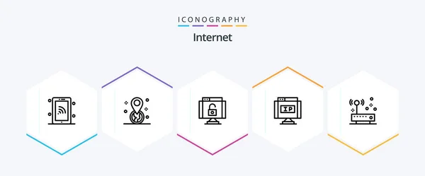 Internet Line Icon Pack Including Hardware Pointer Data Location Internet — Archivo Imágenes Vectoriales