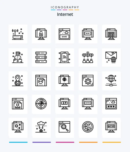 Creative Internet Outline Icon Pack Browser Write Interface Internet Blog — Stok Vektör