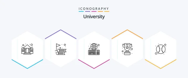 University Line Icon Pack Including Baseball Ebook Trophy Achievement — Vettoriale Stock