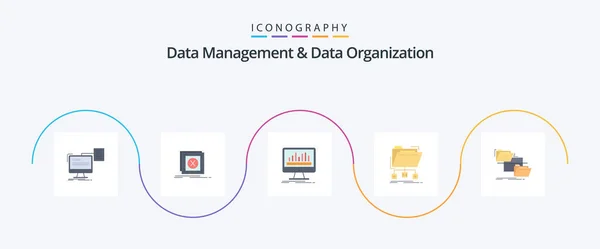 Data Management Data Organization Flat Icon Pack Including Files Backup — Archivo Imágenes Vectoriales