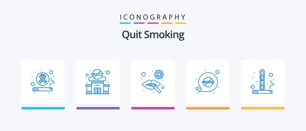 Quit Smoking Blue Icon Pack Including Quit Healthy Cigarette Banned — Vector de stock