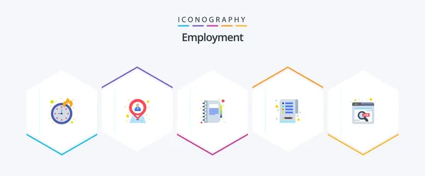Employment Flat Icon Pack Including Online Tasks Book Clipboard Note — Vettoriale Stock