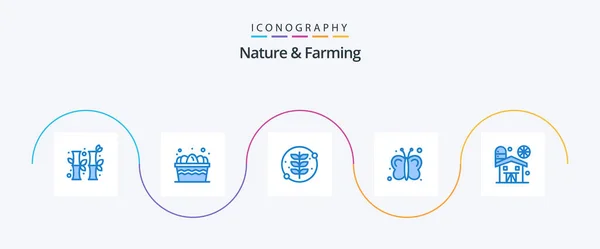 Nature Farming Blue Icon Pack Including Barn Farming Grow Insects — Image vectorielle