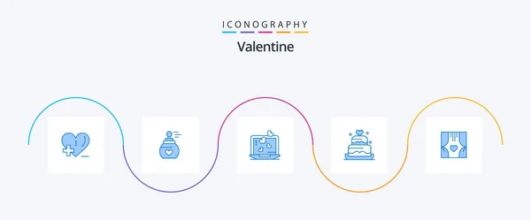 Valentine Blue Icon Pack Including Window Heart Love Wedding — Stok Vektör