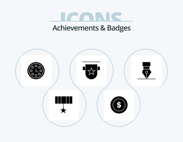 Achievements Badges Glyph Icon Pack Icon Design Achievement Ribbon Achievement — Wektor stockowy