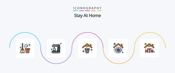 Stay Home Line Filled Flat Icon Pack Including Dinner Quarantine — Vetor de Stock