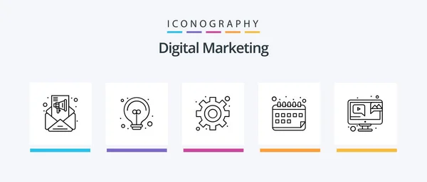 Digital Marketing Line Icon Pack Including Attraction Business Date Appointment — Vetor de Stock