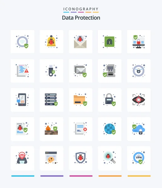 Creative Data Protection Flat Icon Pack Computer Print Attack Finger — Wektor stockowy