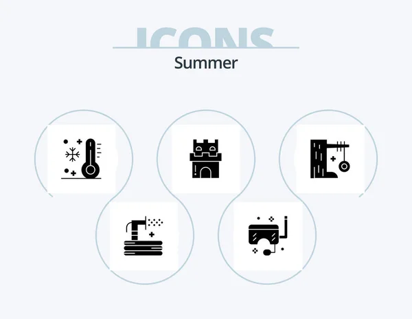 Summer Glyph Icon Pack Icon Design Holiday Beach Sea Vacation — Vetor de Stock