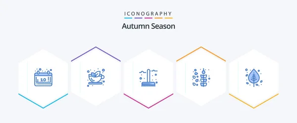Autumn Blue Icon Pack Including Birch Wheat Autumn Cereals Season — Stock Vector