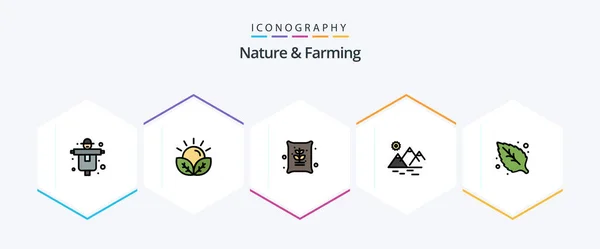 Nature Farming Filledline Icon Pack Including Environment Sun Garden Mountain — Stockvector