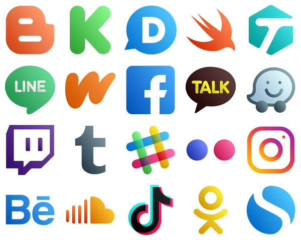 Gradient Social Media Icon Set Icons Spotify Twitch Wattpad Waze — Stok Vektör