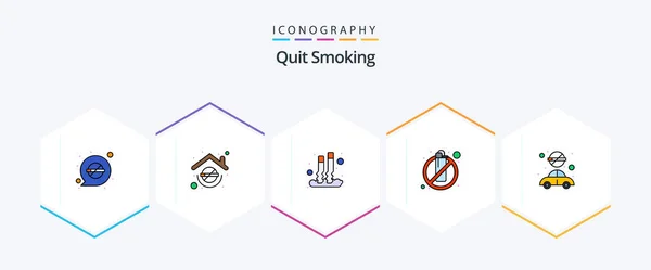 Quit Smoking Filledline Icon Pack Including Lighter Fire Cigarette Healthcare — Stock vektor