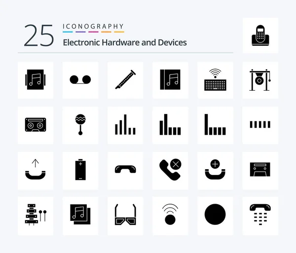 Devices Solid Glyph Icon Pack Including Audio Keyboard Instrument Hardware — Vetor de Stock
