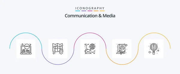 Communication Media Line Icon Pack Including Manuals Contact Bubble Book — Vettoriale Stock