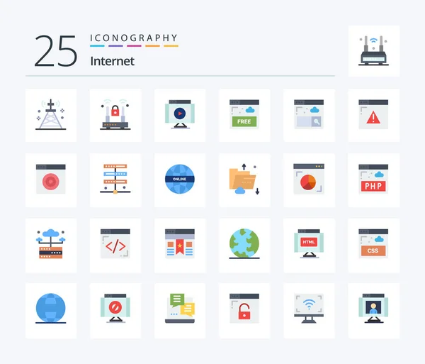 Internet Flat Color Icon Pack Including Technology Free Protection Access — Image vectorielle