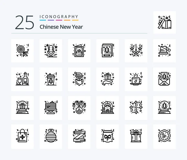 Chinese New Year Line Icon Pack Including Santa Christmas Card —  Vetores de Stock