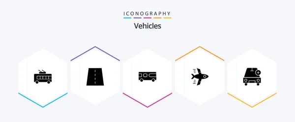 Vehicles Glyph Icon Pack Including Car Plane Highway Flying Vehicle — Stockový vektor