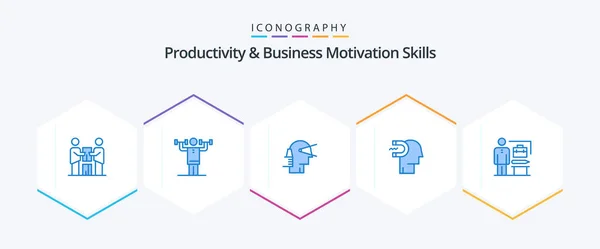Productivity Business Motivation Skills Blue Icon Pack Including Human Power — Stockvector
