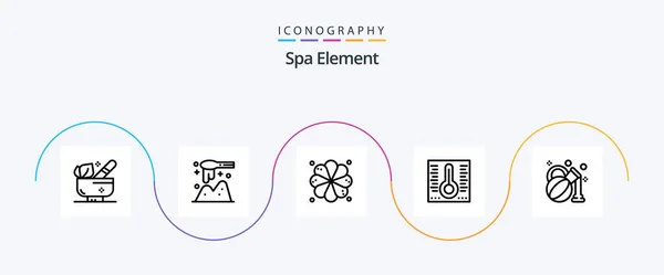 Spa Element Line Icon Pack Including Oil Plumeria Olive Temperature — Image vectorielle