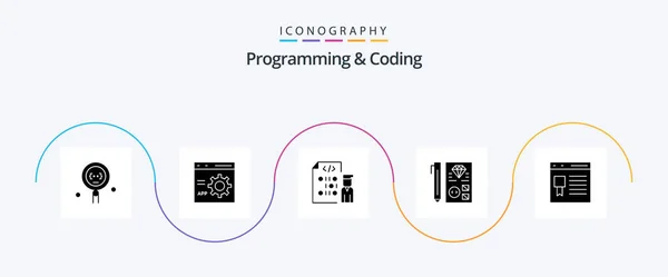 Programming Coding Glyph Icon Pack Including Development Coding Development Programming — Stockvektor