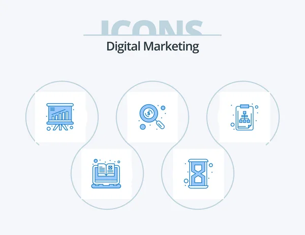 Digital Marketing Blue Icon Pack Icon Design Clipboard Analysis Search — Stok Vektör