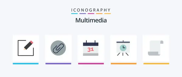 Multimedia Flat Icon Pack Including Event Script Document Creative Icons — Vector de stock
