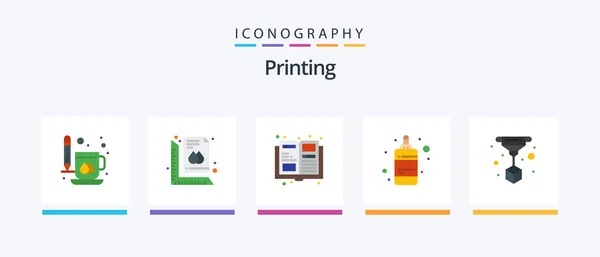Printing Flat Icon Pack Including Print Ink Print Color Magazine — Stockový vektor