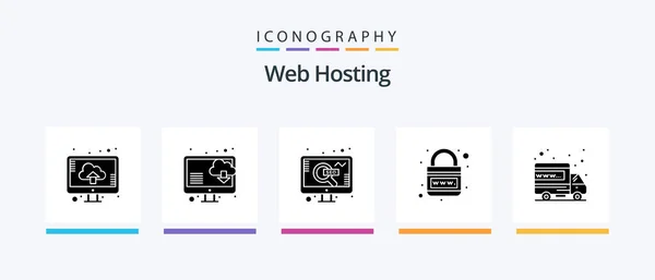 Web Hosting Glyph Icon Pack Including International Web Seo Planet — Stockový vektor