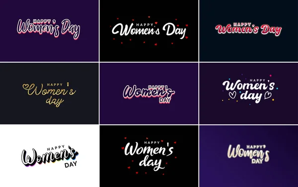 Happy Woman Day Handwritten Lettering Set March 8Th Modern Calligraphy — Stockvector