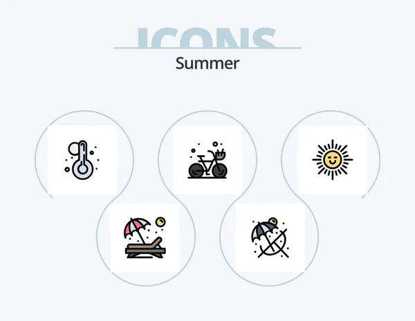 Summer Line Filled Icon Pack Icon Design Hot Beach Cone — Wektor stockowy