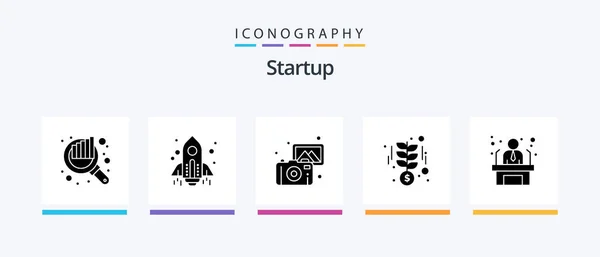 Startup Glyph Icon Pack Including Employee Money Images Startup Growth — ストックベクタ
