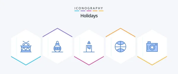 Holidays Blue Icon Pack Including Picture Holiday Candle Camera Festival — Image vectorielle