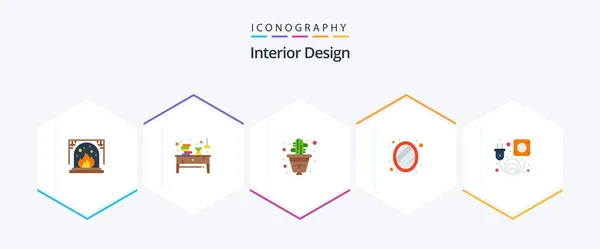 Interior Design Flat Icon Pack Including Outlet Decoration Cactus Home — стоковый вектор