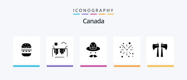 Canada Glyph Icon Pack Including Canada Cap Fire Work Creative — Stock Vector