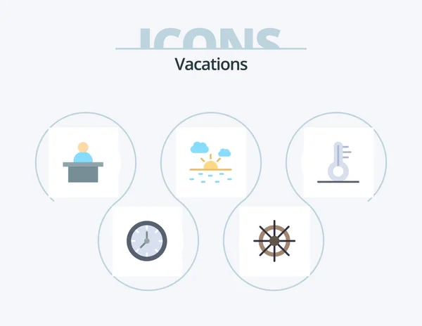 Vacations Flat Icon Pack Icon Design Thermometer Podium Temperature Warm — Stock Vector