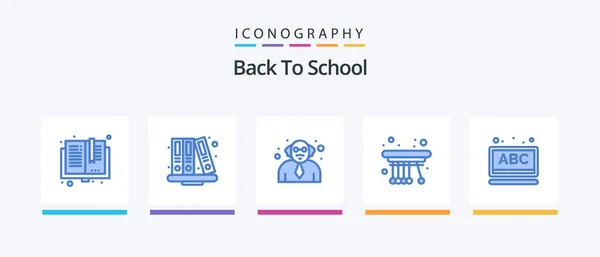 Back School Blue Icon Pack Including Learning School Library Physics — Image vectorielle