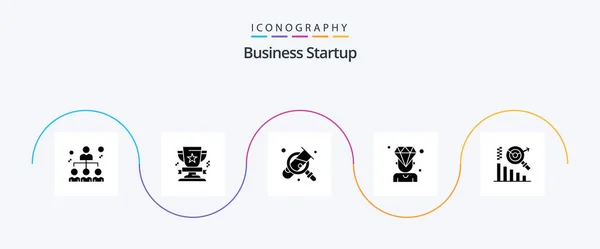 Business Startup Glyph Icon Pack Συμπεριλαμβανομένων Των Επιχειρήσεων Ψάξε Νίκη — Διανυσματικό Αρχείο