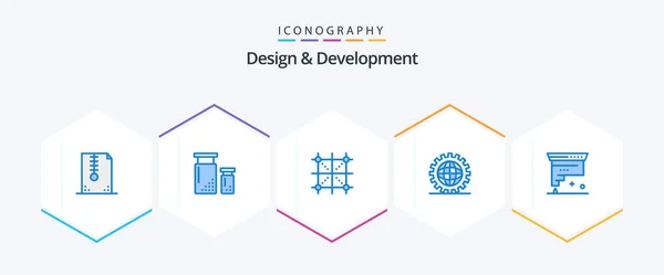 Design Development Blue Icon Pack Including Development Coding Development Rule — Stock Vector