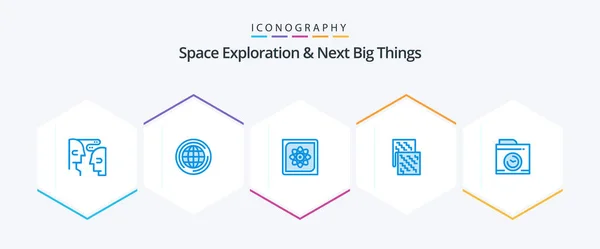 Exploración Del Espacio Siguiente Big Things Paquete Iconos Azul Incluyendo — Vector de stock