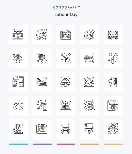 Creative Labour Day Outline Icon Pack Wrench Repair Architecture Household — 图库矢量图片