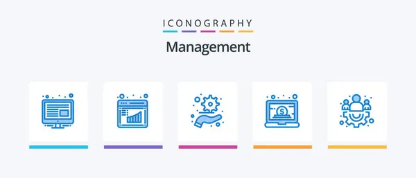 Management Blue Icon Pack Including Team Group Management Online Laptop — Image vectorielle