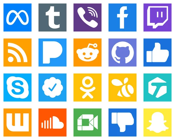 Wszechstronne Ikony Mediów Społecznościowych Takie Jak Skype Jak Ikony Github — Wektor stockowy