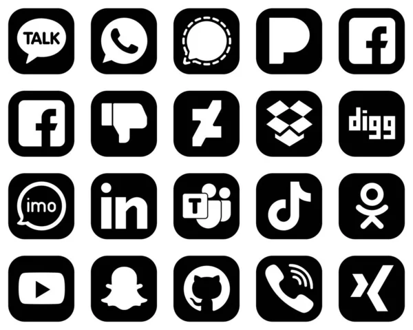 Elegant White Social Media Icons Black Background Audio Imo Dropbox — Stock Vector