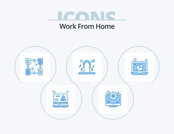 Praca Home Blue Icon Pack Projekt Ikony Muzyka Słuchawka Personel — Wektor stockowy