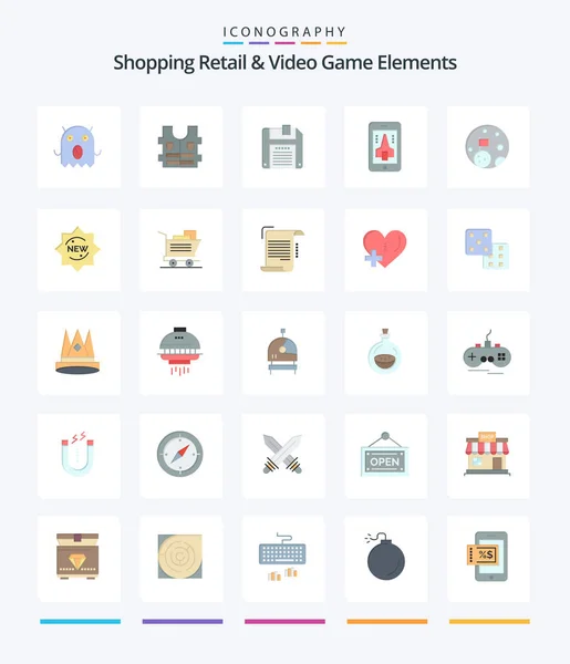 创意购物零售和视频游戏元素25平图标包 如新的 智能手机 — 图库矢量图片