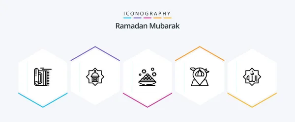 Ramadan Line Icon Pack Including Moon Mosque Islam Dish Plate — Archivo Imágenes Vectoriales